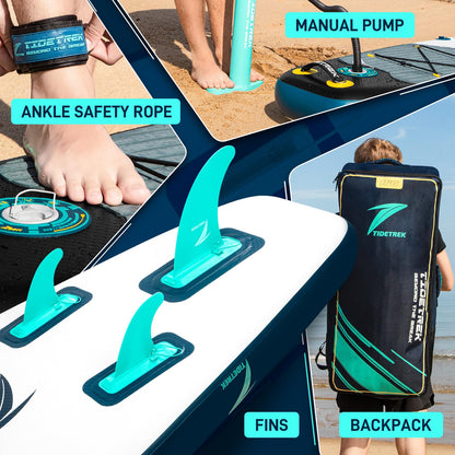 TIDETREK 11'6" Inflatable Stand Up Paddle Boards, Premium SUP Accessories, Non-Slip Comfort Deck for Youth & Adults (Midnight Tide)