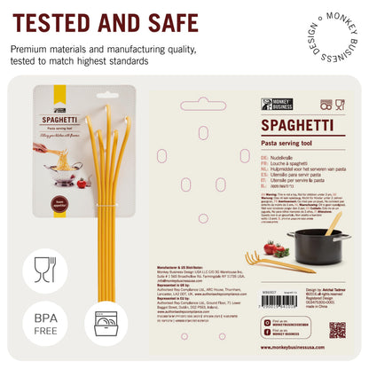 Fun Spaghetti-Shaped Plastic Spaghetti Spoon/Pasta Fork from a Series of Pasta-Inspired Kitchen Gadgets | Cool Pasta Spoon to Claw and Serve Pasta | Original Kitchen Accessories | by Monkey Business