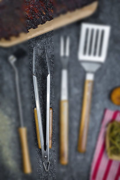 BBQ-AID Pro BBQ Tongs for Grill - 17" Professional Grade Barbecue Tongs for Cooking- Solid & Sturdy - Built with 304 Grade Stainless Steel and Acacia Wood - Heavy Duty Built to Last Kitchen essential.