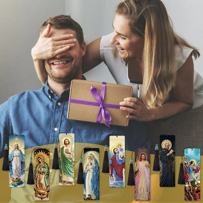 Christian Religous Diamond Art Bookmarks - 6 Pcs Diamond Art Bookmarks Kit for Adults, Gem Craft Painting Kits Featuring Jesus Christ Virgin Mary Saints, Christian Gifts for Holiday Christmas