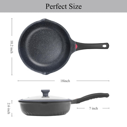 Vinchef New Handle Update 11In/5Qt Aluminum Nonstick Deep Frying Pan with Lid and Heat Indicator, Anti Scratch and Anti Stain Deep Saute Pan, Induction Compatible