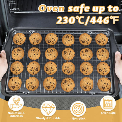 Gymdin Baking Sheet with Cooling Racks - Carbon Steel Cookie Sheets for Baking [2 Sheets + 2 Racks], Nonstick Baking Pans, Perfect for Baking, Roasting, and More, Size 17 x 11 x 0.5 Inches