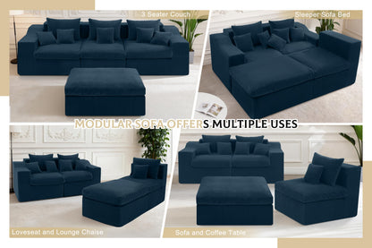 101" Modular Couch Sectionals with Ottoman, Big Comfy Cloud Couches, L Shaped 4 Seat Modular Sectional Sofa, Sectional Double Cushion Couches with Deep Seat for Living Room,No Assembly Required(Blue)