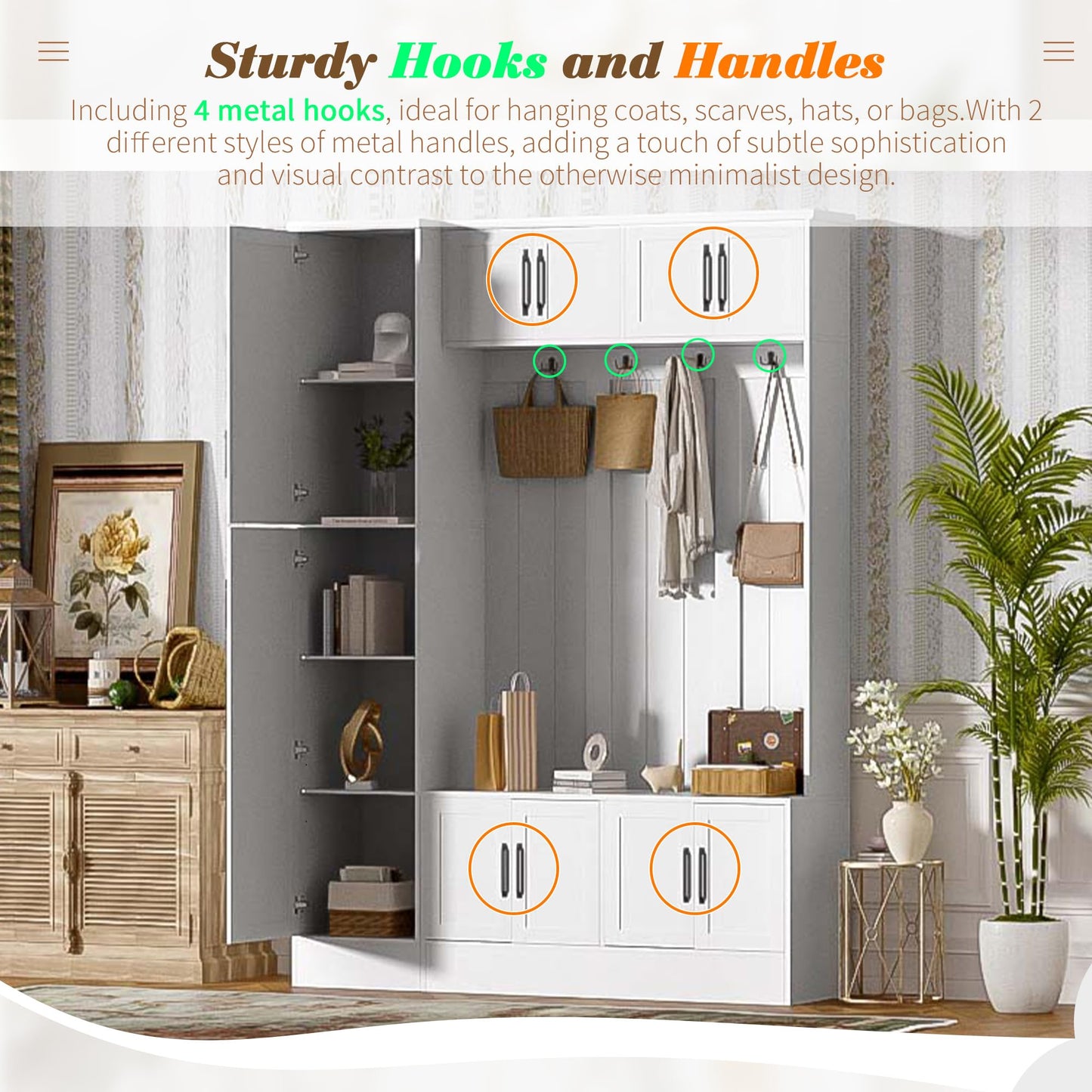 Shaical 79'' Tall Hall Tree with Shoe Storage and Bench, 4-in-1 Mudroom Storage Organizer Coat Rack with 6 Cabinets, 4 Coat Hooks & Adjustable Shelf for Hallway, Entryway, Living Room, White