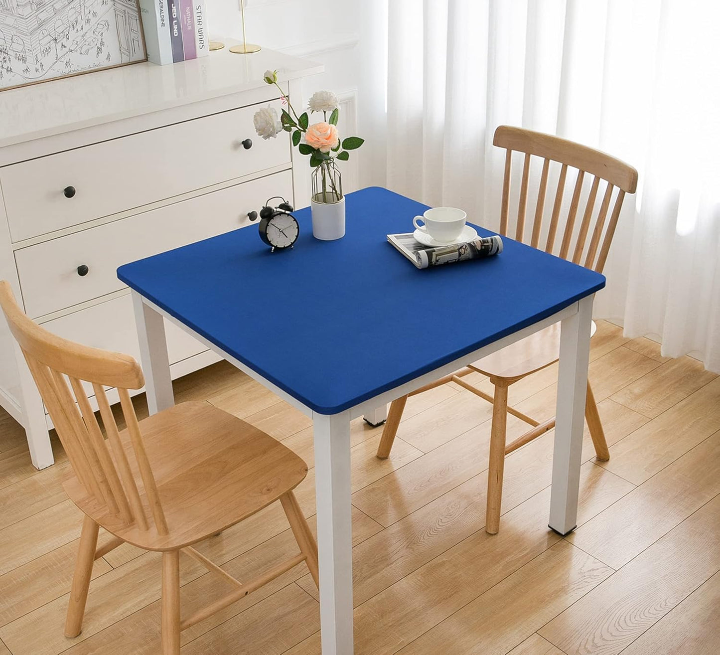 34 34 Inch Wolkemer Fitted Square Tablecloth Spandex Stretch Blue Cocktail Table Cover Elastic Edge Table Topper Cap