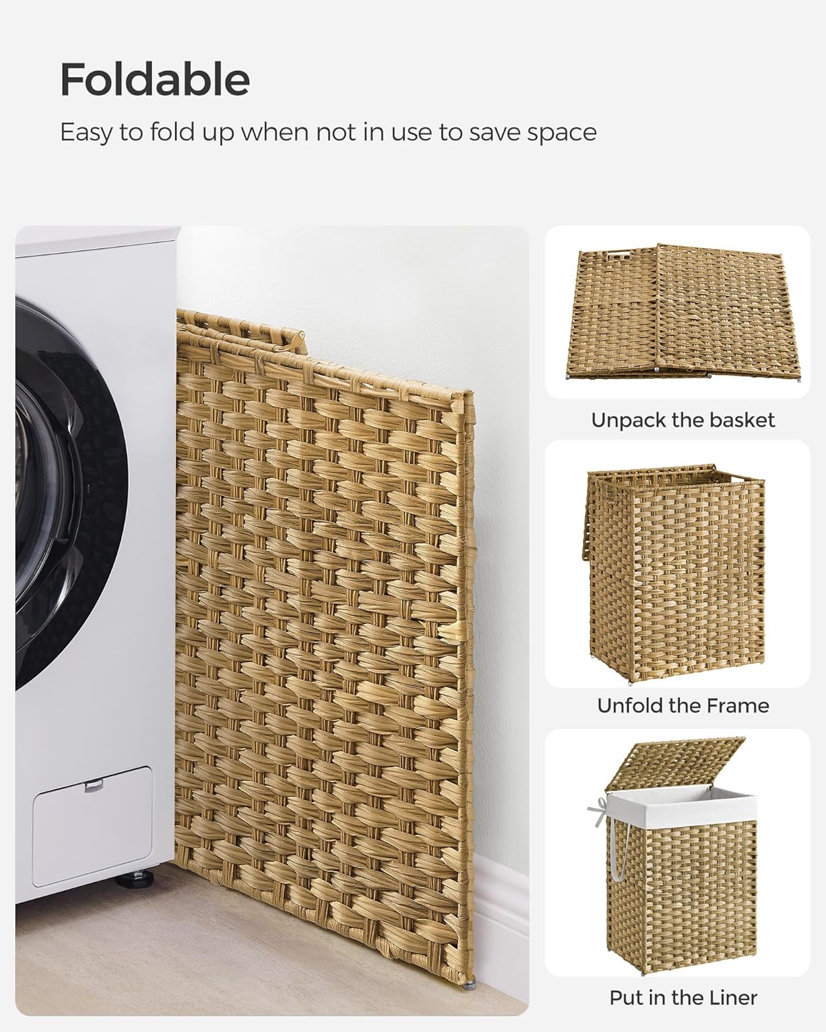 23.8 (90 ULCB51NL SONGMICS Laundry Hamper with Lid, Gallon L) Synthetic Rattan Clothes Laundry Basket with Lid