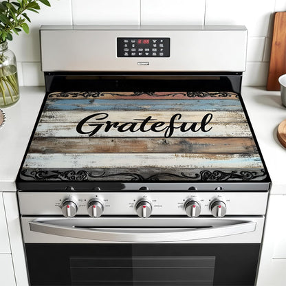 AOHMPT Multi-Design Stove Top Cover for Glass/Electric Stoves - 3-in-1 Heat-Resistant Protector Mat, Non-Slip Drying Rack 28"x20" (Grateful, 28" L x 20" W)