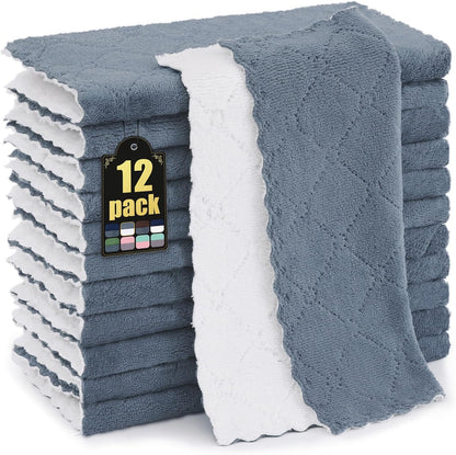 12 Pack (10" 10", Mordimy Kitchen Cloths Dish Towels x Dark Grey & White), Super Soft and Absorbent Dish Cloths, Coral
