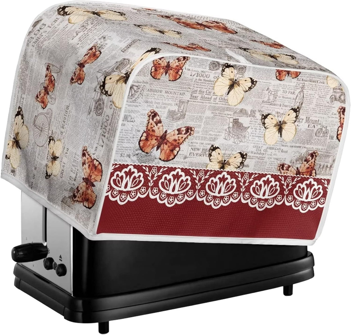 chaqlin 4 Slice Toaster with Cover, Wide Slot, Machine Washable Small Appliance Covers, Newspaper Butterfly Print