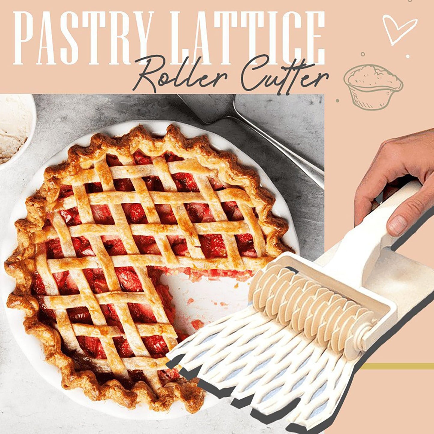 2 Pack DelloidMaz Pastry Lattice Roller Cutter, Pie Pizza Cookie Dough Lattice Roller Cutter, Household Baking Tool, Plastic, White
