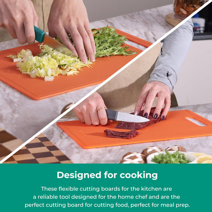 Linoroso Flexible Kitchen Cutting Board - Made from BPA Free Material - Cutting Mark Prevention, 10x14 Inches, Non-Slip Design - Easy-Care Kitchen Essential, Orange