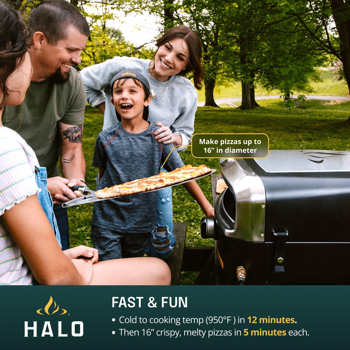 HALO Versa 16 Pizza Oven | 16” Rotating Stone, Patented Dual Burner System, 5-Minute Pizzas, Easy Clean | Propane Powered | HZ-1004-ANA