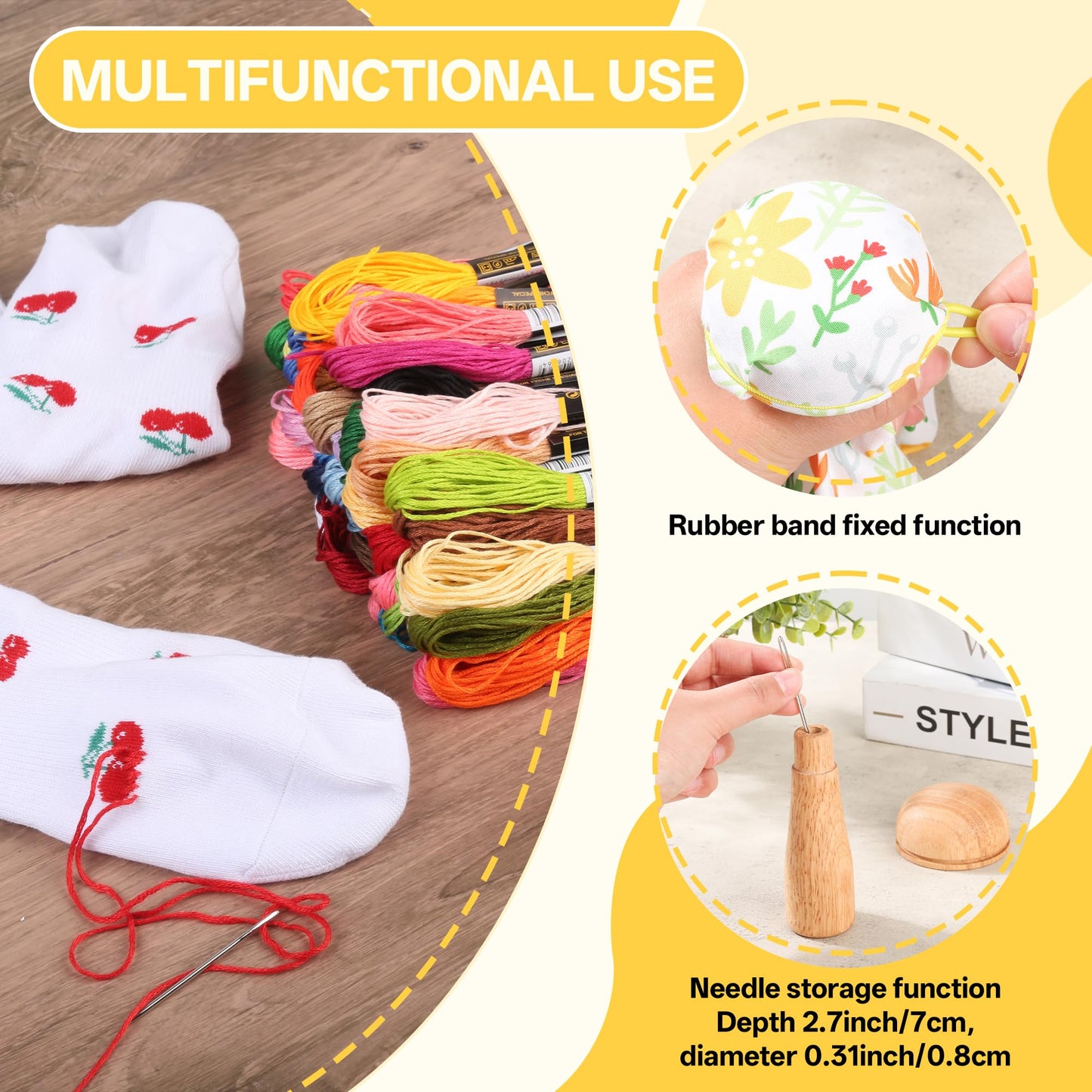 PHOXPH Mini Darning Loom Kit, Mushroom Knit Patch Kit, PatchMaker Mending Tool with 50 Colors Yarn, 14 Hooks, Weaving Loom for Socks, Jeans & Sweaters, Clothes Repair, Fixing Kit for Beginners