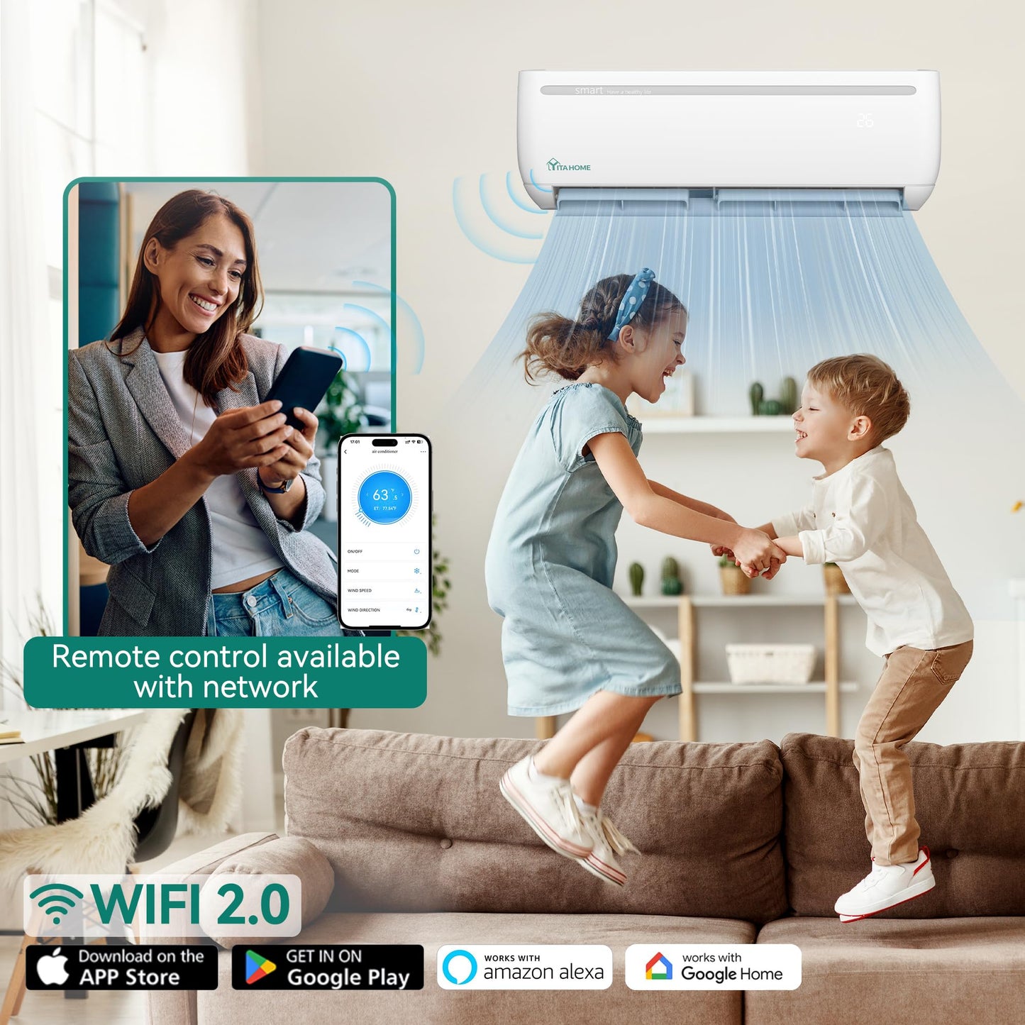 YITAHOME 12000 BTU Mini Split Air Conditioner Heat Pump System, 20 SEER2 115V WiFi Enabled Inverter Ductless AC Cool Up to 750 Sq. Ft with Installation Kit, Pre-Charged Condenser, 1 Ton