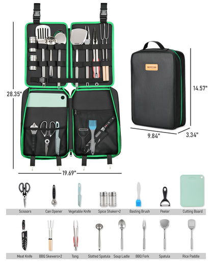 FANGSUN Camping Cooking Utensils, 16 PCS Portable Camping Kitchen Set with Grill Accessories, Camp Gifts for Men Dad, New Year‘s Presents for RV, Hiking, Picnic, Backpacking