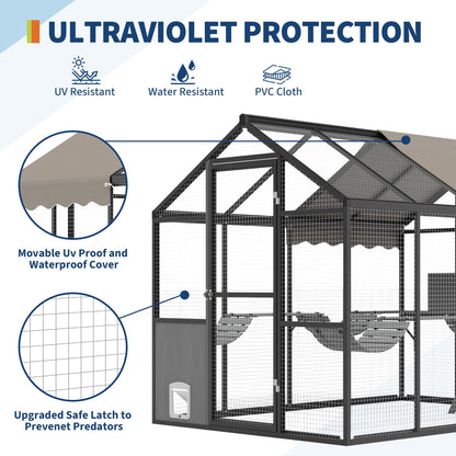 Garvee Large Outdoor Cat Enclosure for Multiple Cats - Weatherproof Catio with UV Cover, Platform & Side Door