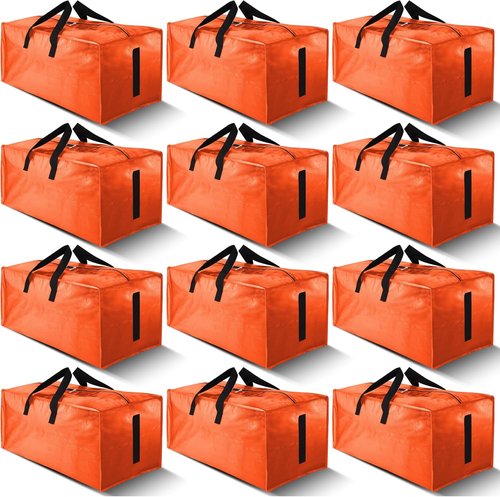 HOMESURE Large Water-Resistant Moving Bags - 12 Pack Heavy Duty Storage Totes with Zippers & Handles | Space-Saving Solution (Orange)