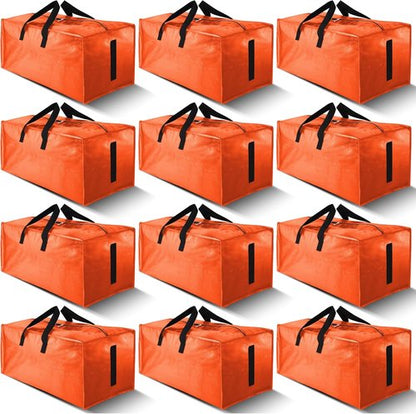 HOMESURE Large Water-Resistant Moving Bags - 12 Pack Heavy Duty Storage Totes with Zippers & Handles | Space-Saving Solution (Orange)