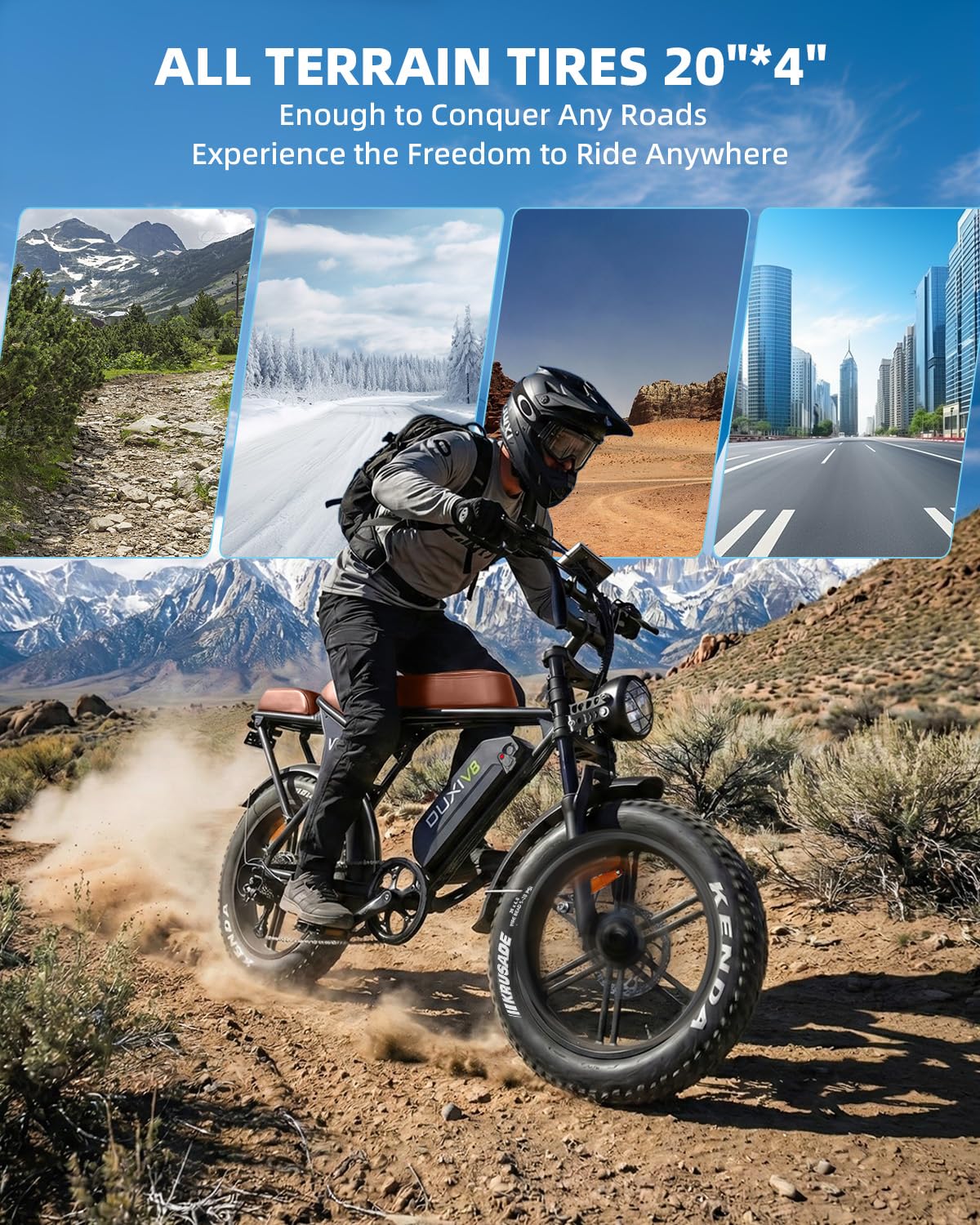 OUXI V8 Electric Bike for Adults, Ebike with15.6 AH Removable Battery Max 60Miles, 20" Electric Dirt Bike Dual Disc Brakes, 7-Speed Gear, Electric Motorcycle for Commuting & Off-Road