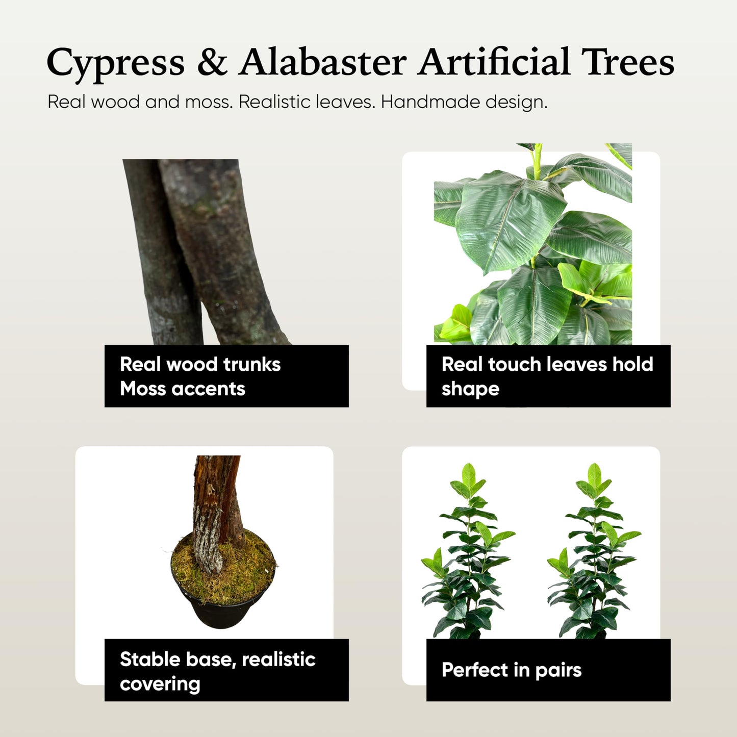 Cypress & Alabaster Handmade 6.5ft Outdoor Safe UV Resistant Artificial Rubber Fig Plant | Ficus Tree with Real Wood Trunks, Hypoallergenic, 6.5 Foot, Green
