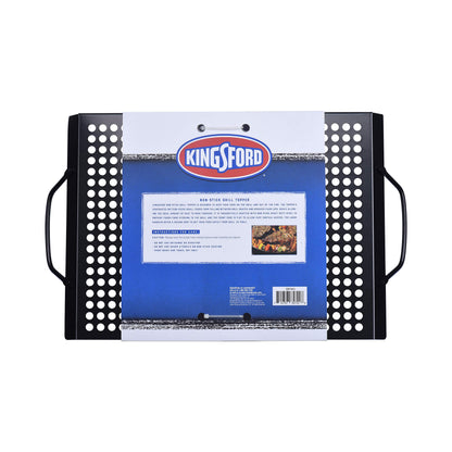 Kingsford Non-Stick Grill Topper Pan, Heavy Duty Carbon Steel BBQ Grilling Tray with Handles, Perforated Surface Helps Keep Small Foods from Falling Through Grates, 15.55 x 11.05 Inch