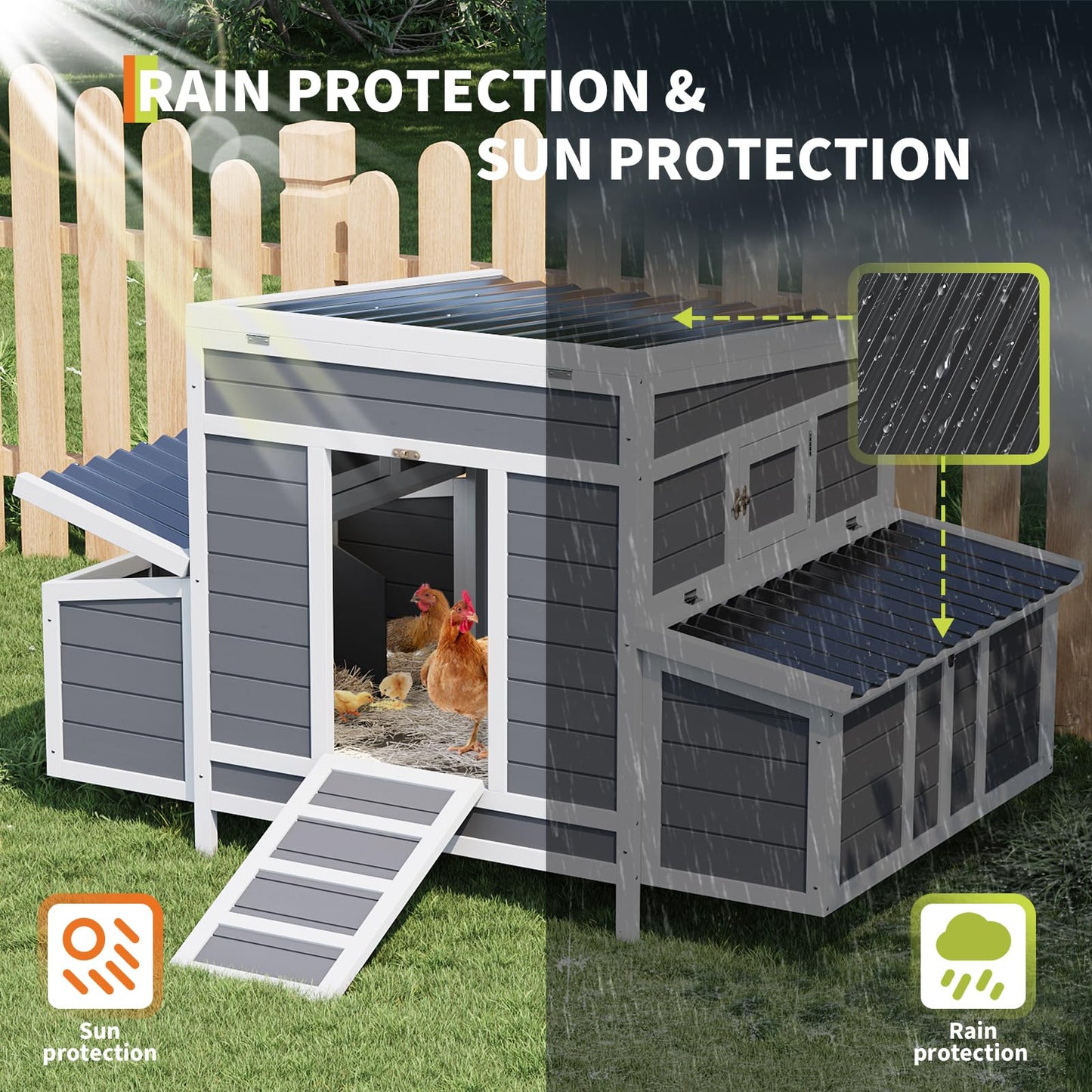 GarveeLife Wooden Chicken Coop, 55" Large Wooden Chicken House with 6 Nesting Boxes, Outdoor Chicken Cage for Outdoor Farm Yard