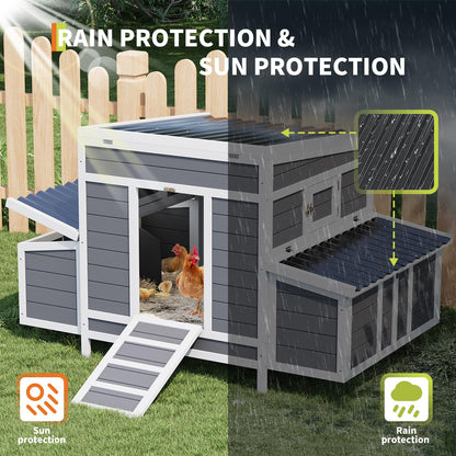 Large Wooden Chicken Coop,Wooden Hen House for 4-6 Chickens – Outdoor Poultry & Rabbit Cage with 6 Nesting Boxes, No-Slip Ramp, Pull-Out Tray, Openable Roof & Window
