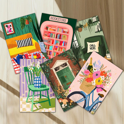 Tucocoo 6 Pack Cozy Scenery Paint by Numbers Kits for Adults 8x12 inch Room Porch Bookstore Bike Flowers Scence Painting Easy Acrylic Paint by Number DIY Oil Acrylic Pigment Drawing Paintwork