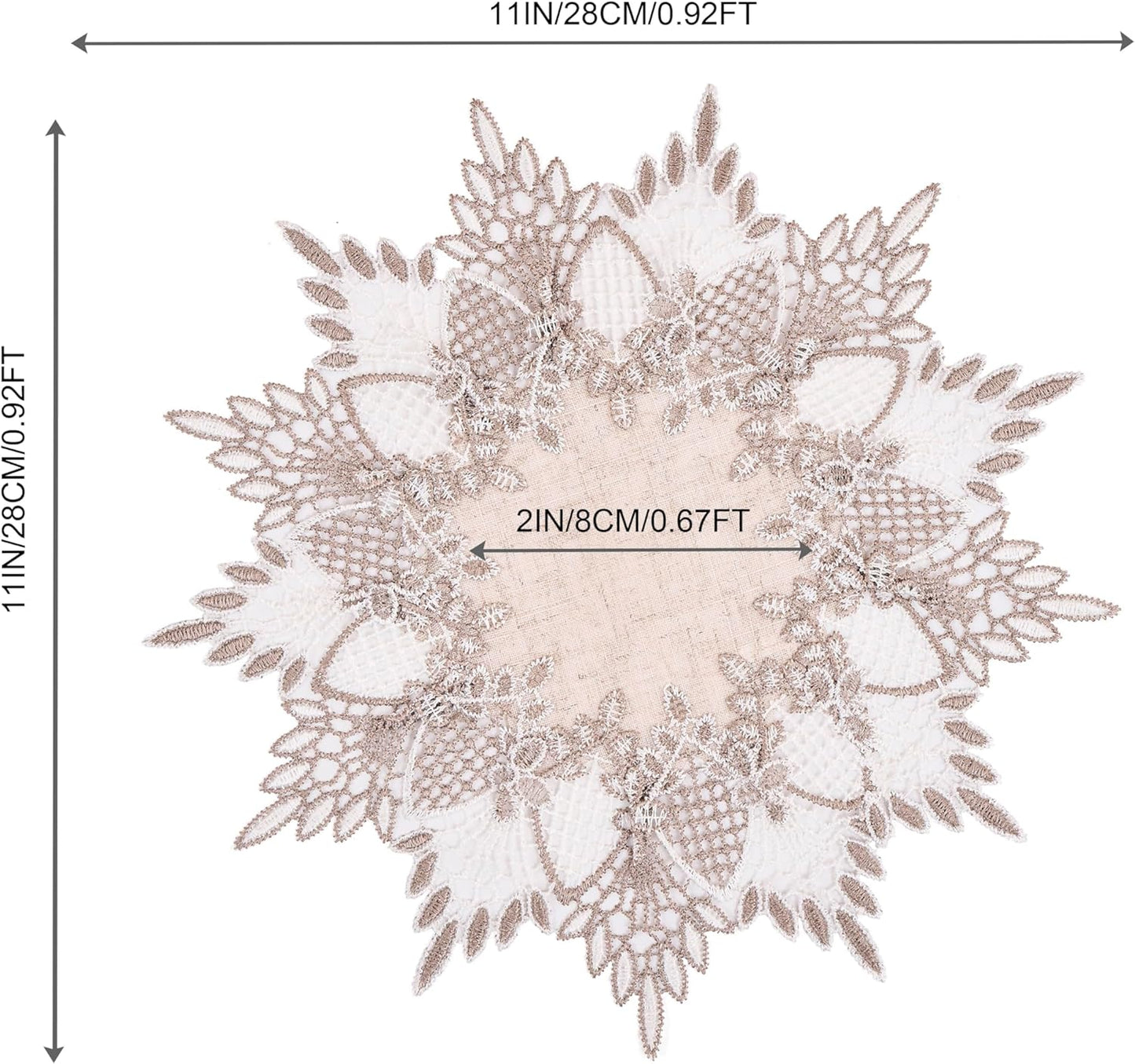 11 inches White Linen Doily Round Neutral Earth Tones Beige Lace Coffee Table Topper Dresser Scarf Place Mats
