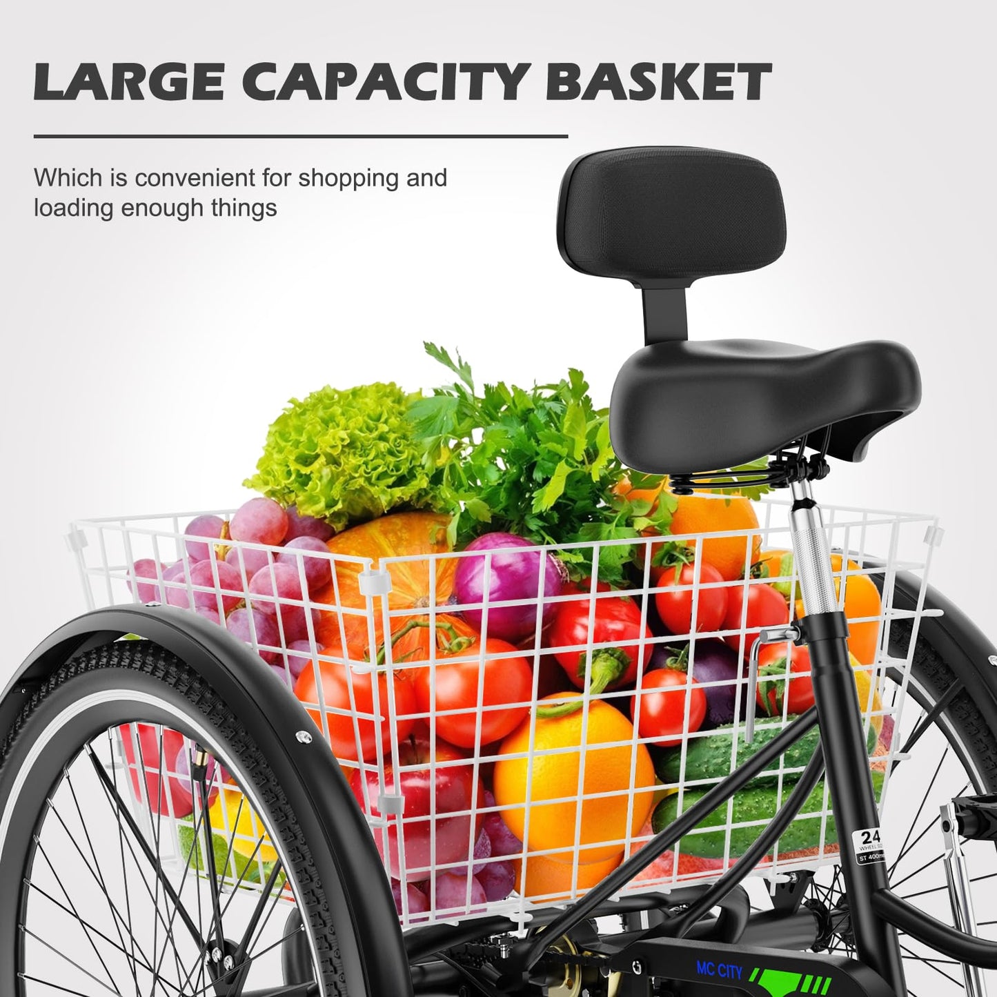 EOYOBIKE Adult Tricycle 3-Wheel Cruiser Bike, Low Step-Through Frame, Large Rear Basket, Heavy-Duty Comfort Bicycle with Adjustable Handlebar & Spring Saddle, 24/26 Inch Wheels for Seniors & Adults