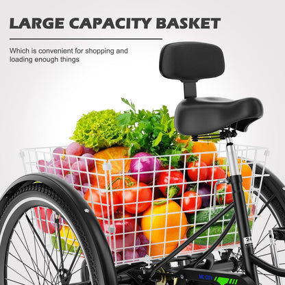 ABORON Adults Tricycle, 3 Wheels Bike for Adult, Tricycle for Adults, Double-Wall Wheel Rims, Tricycle for Women Men Exercise Outdoor Sports