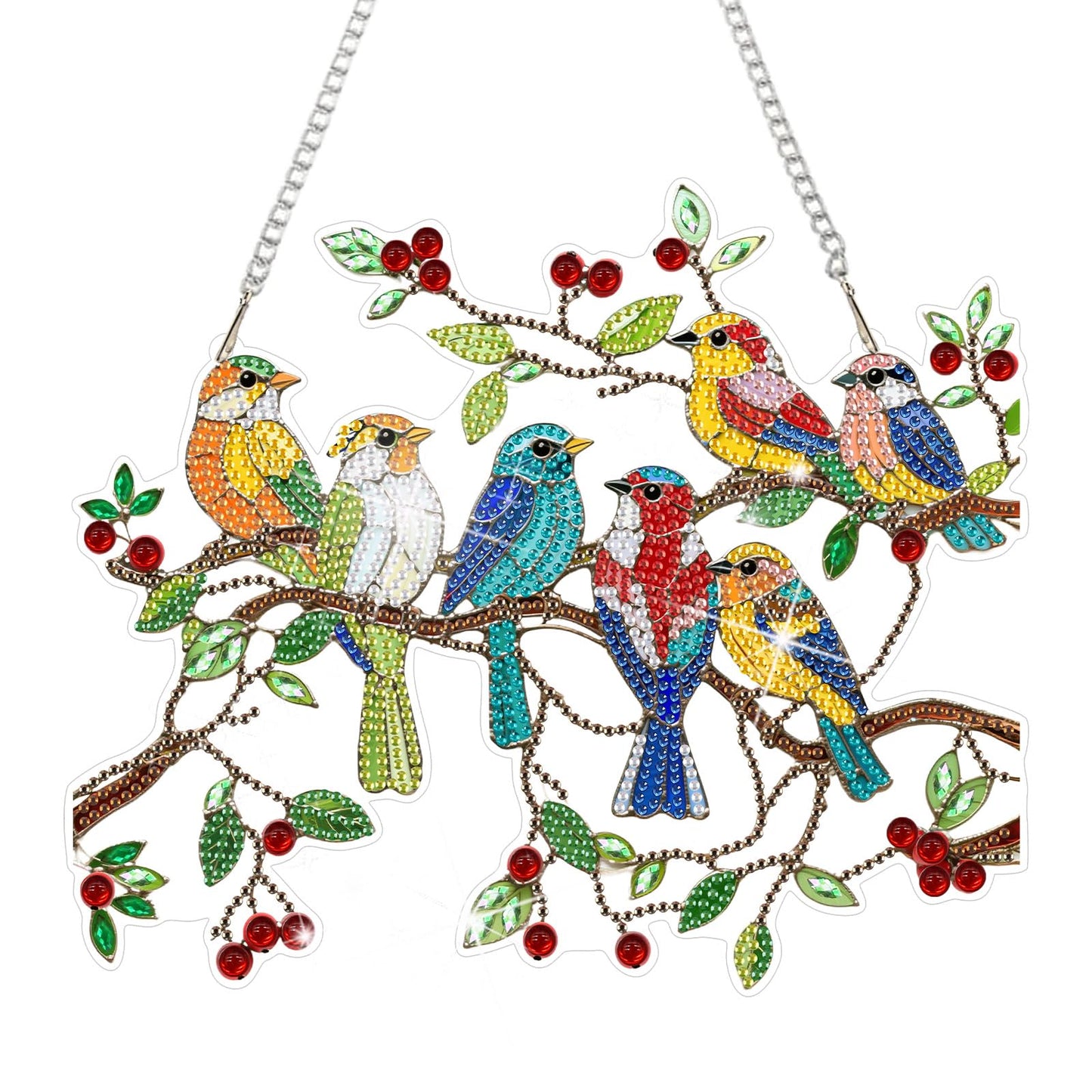 CEOVR Spring Birds Hanging Diamond Art for Adults, Birds on Branch Diamond Painting Pendant DIY Gem Art Wall Hanging Ornament, Acrylic Home Garden Decor with Chain, Box Kit 9.63 * 8.17inch