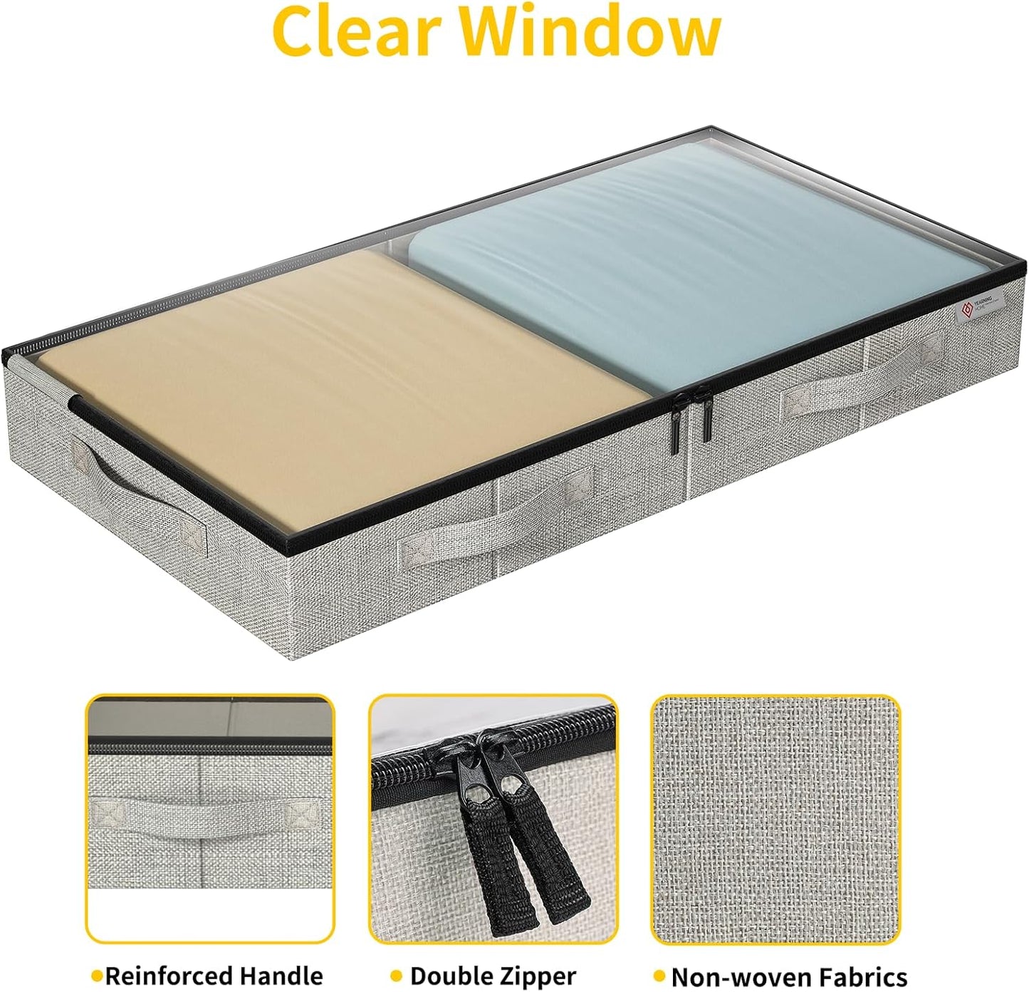 Skiennix Under Bed Storage Containers - Sturdy, Low Profile Design with Clear Windows | 4 Pack, 4.5 Inches