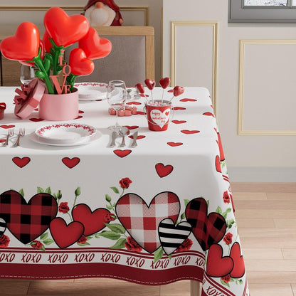 XCHI Plaid Love Hearts Valentine’s Day Tablecloth Rectangle Table Cloth Washable Table Covers for Indoor Outdoor Dining Home Party Decorations 60x84 Inch