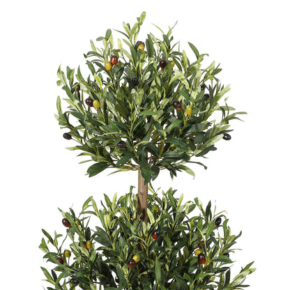 2 Pcs Artificial Olive Tree, 5FT Tall Olive Trees Artificial Indoor, Fake Olive Tree with Planter, 3-Tier Spherical Design Faux Olive Tree for Home Office Decor
