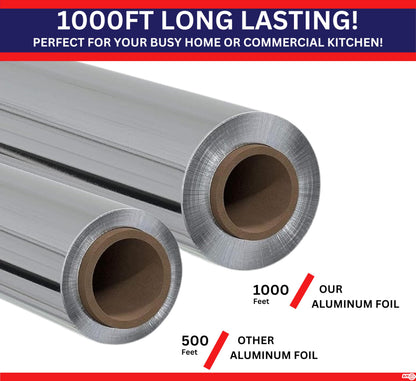 EJY IMPORT Standard Premium Aluminum Foil | 12”x1000 Feet Long | Industrial Size and Strength | Commercial Grade & Length Foil Wrap for Food Service Industry and Home Use| Strong Silver (1 Pack)