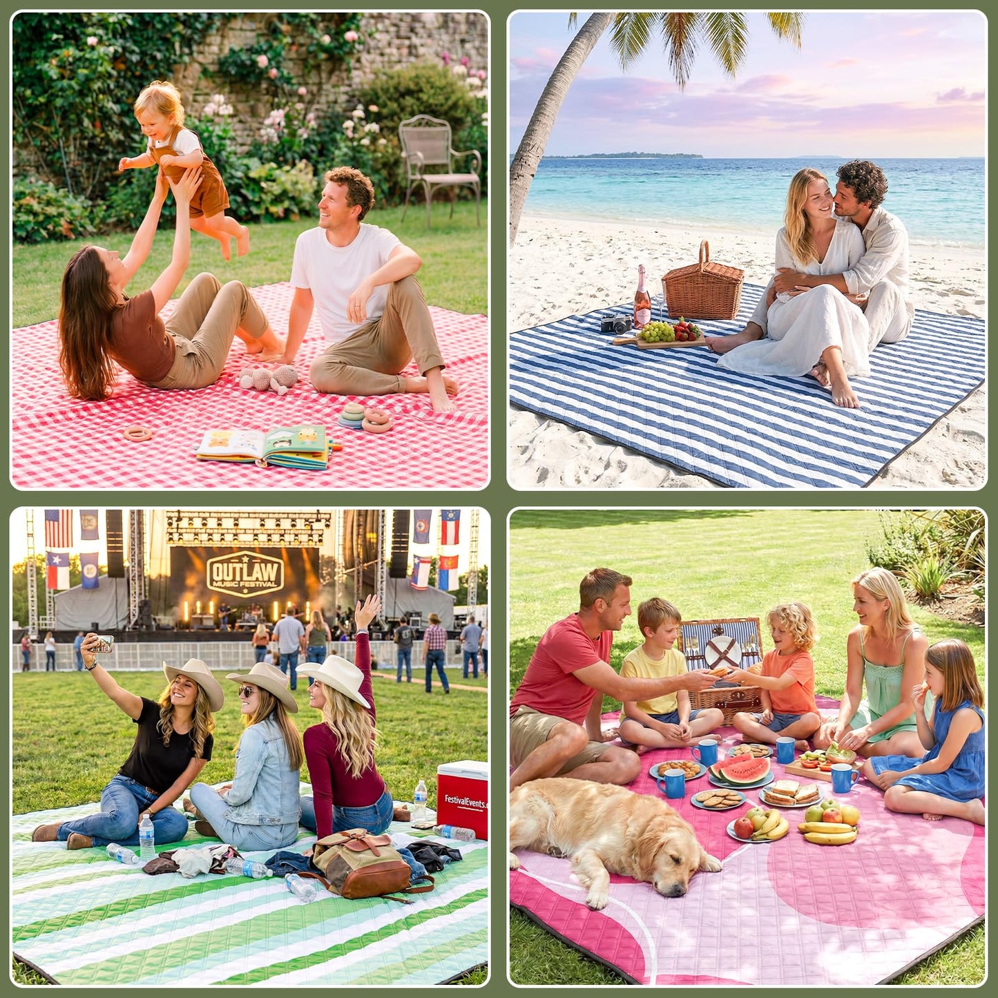 Genovega Waterproof Picnic Blanket Beach Outdoor Camping Mat Rug Extra Large Foldable Cute Big Travel Essential Accessories Gift Park Patio Lawn Garden Grass Play Music Festival Concert Must Have