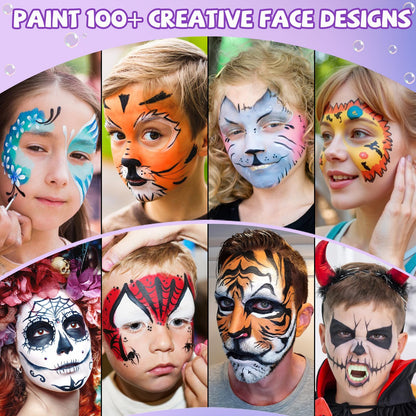 Face Painting Kit – 42 Colors Water Activated Face Paint Set, Easy Apply & Remove, Skin-Safe & Non-Toxic, Professional Kit with Brushes, Stencils & Gems for Halloween, Party, Festival & Cosplay