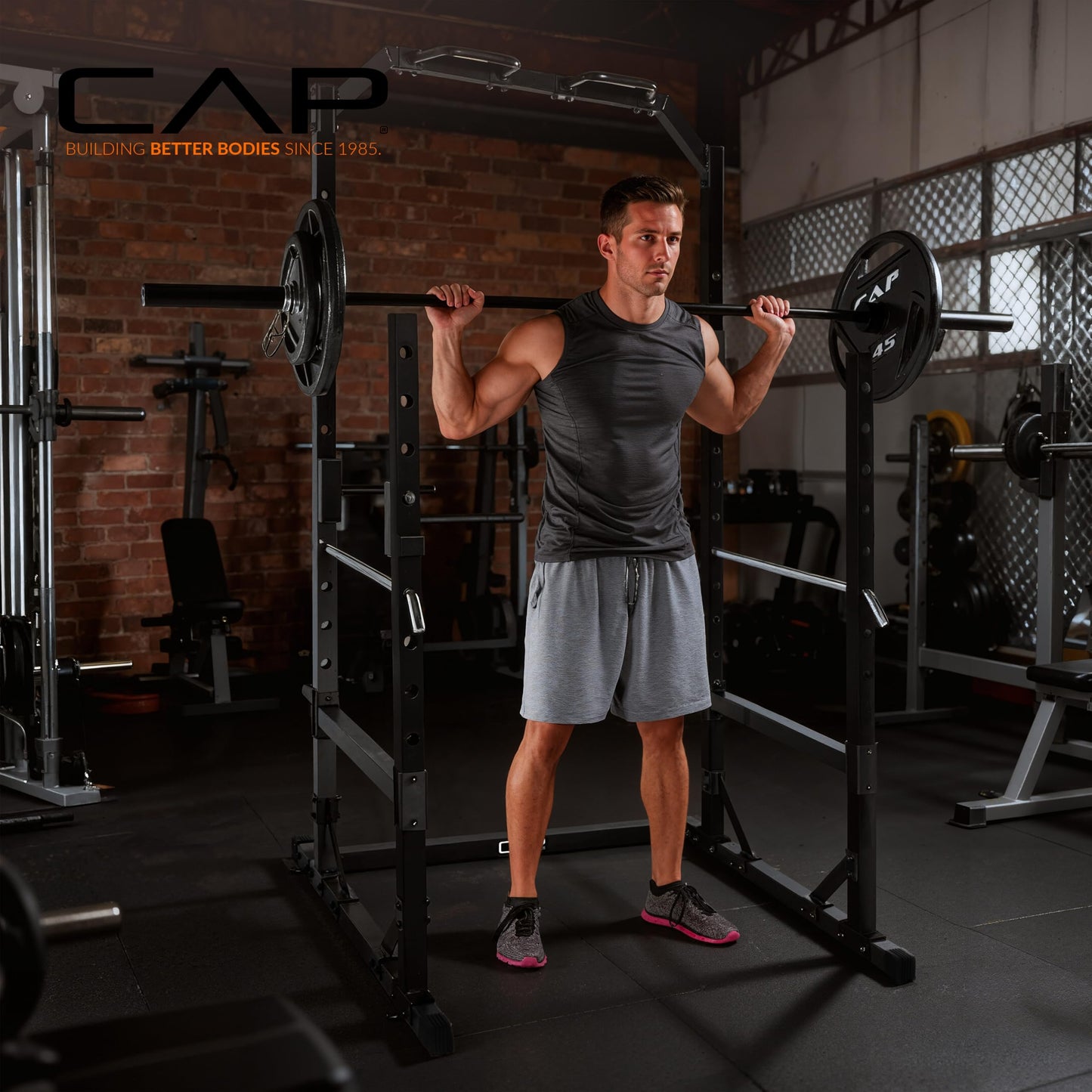 CAP Barbell Multi-Use Power Rack – Heavy-Duty Power Cage with Pull-Up Bar, Dip Handles, and J-Cup Catches – Strength Training Gym Rack for Home or Garage Gym | Black