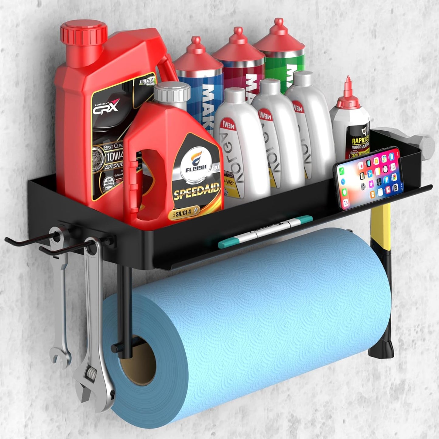 12 inch 2 SUNTECH Garage Paper Towel Holder with Shelf, One Hand Tear, Shop Paper Towel Holder, Paper Towel Holder Wall