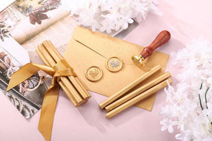 Yoption Wax Seal Kit, Eucalyptus Wax Seal Stamp, 10pcs Light Gold Glue Gun Sealing Wax Sticks and 1 Pen for Christmas Cards, Wedding, Gift, Wine Packages