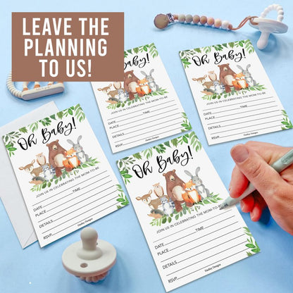 Hadley Designs Baby Shower Invitations for Girl -40 Baby Shower Invites for Boy with Diaper Raffle & Book Request Cards, Woodland Animals Gender Reveal Invitations Gender Neutral, Oh Baby!