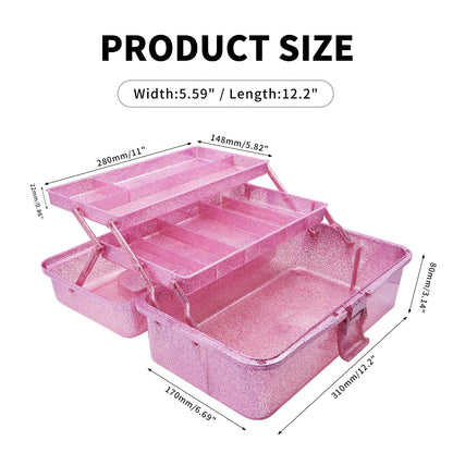 Mairuker 12.2inch 3-Layer Art & Craft Tool Storage Box, Beautiful Sewing Supplies Organizer, Plastic Portable Fishing Tackle Boxes, for Art Supply, Makeup, Hair Accessories, Painting Tools (Pink)