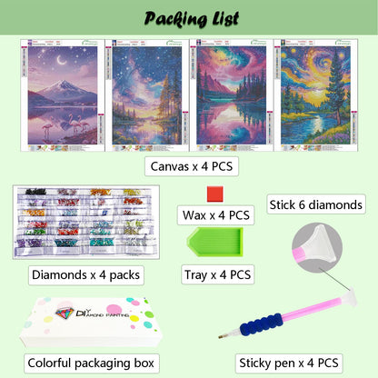 Lanzeyo Diamond Painting Kits for Adults Hand Crafts Diamond Art Kits for Beginners Starry Night Landscape Diamond Painting Diamond Dots Kits Gem Art Adult Crafts 4PCA Wall Art (StarryNight)