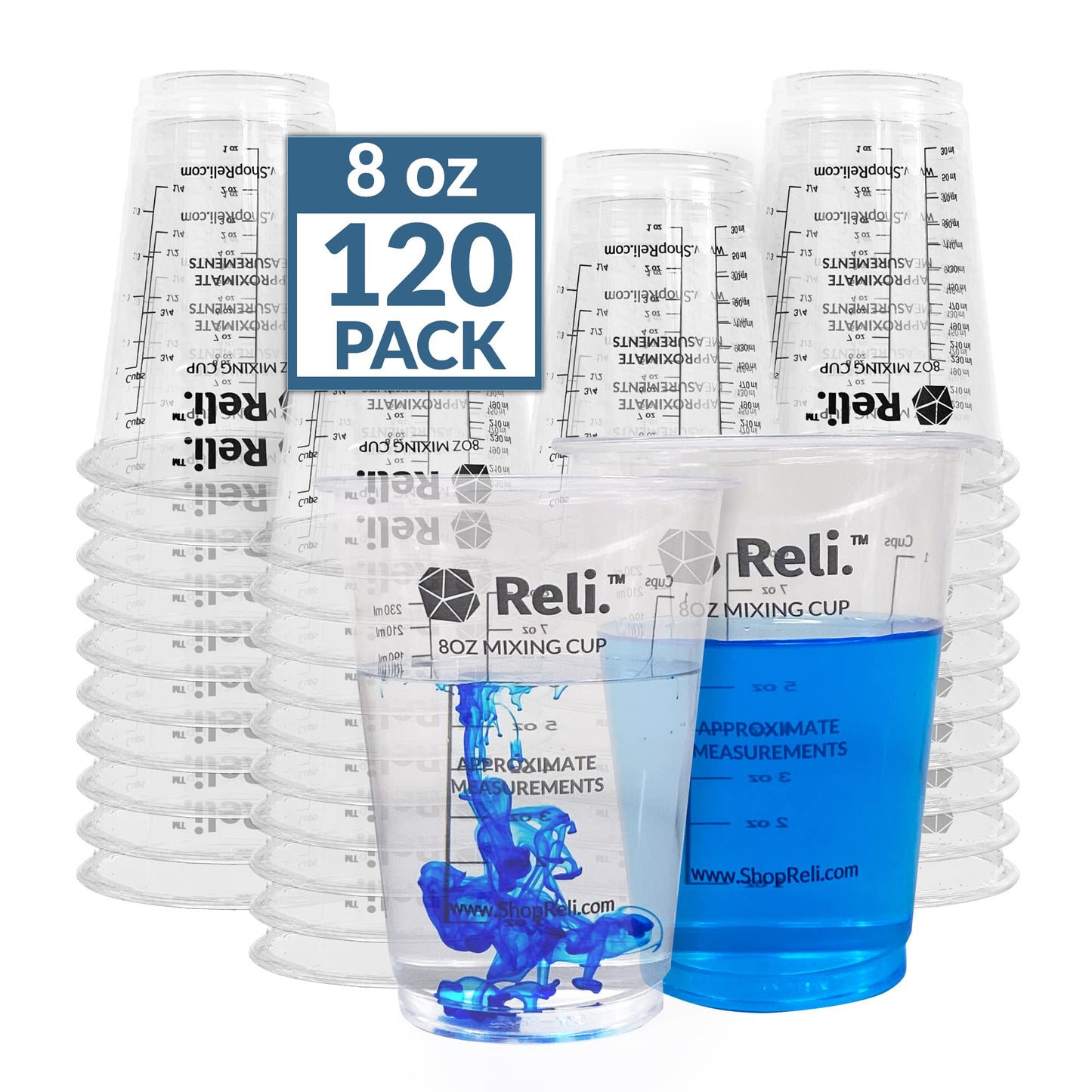 Reli. (120 Pcs) 8 oz Paint Mixing Cup/Resin Mixing | Disposable Measuring Cups | Clear Plastic Measure | Use for Paint, Epoxy Resin, Pigments