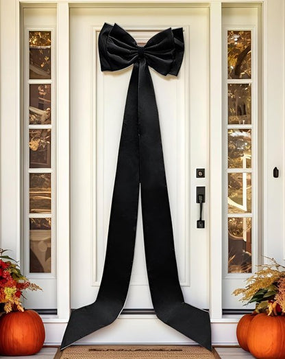 Giant Bow Decoration | Double Layer Satin Bow for Weddings & Parties - Black, 71x18 Inch