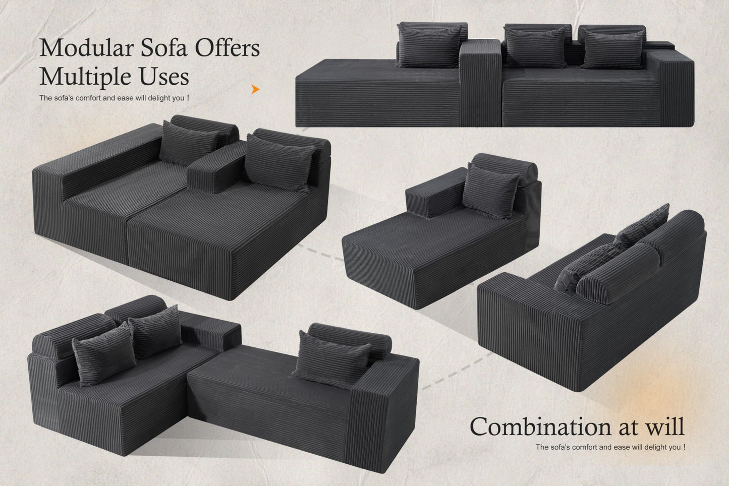 HABUTWAY Sectional Couches for Living Room,No Assembly L Shaped Couch 105" Modular Sectional Sofa Couch with Deep Seat,Cloud Couches Furniture Sets for Apartment,Corduroy (Dark Grey, Left Facing)
