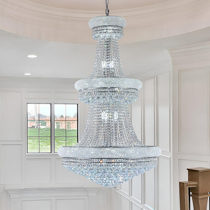 Homeooze 31 - Light Large Empire Crystal Chandelier for High Ceiling Foyer Entryway Staircase Living Room Dining Room Chrome Finish