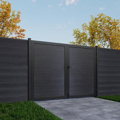 Treslam Wood Plastic Privacy Double Fence Gate 6ft(H) x 8ft(W), Metal Frame with Knob Kits, Durable Composite Outdoor Gate,Black