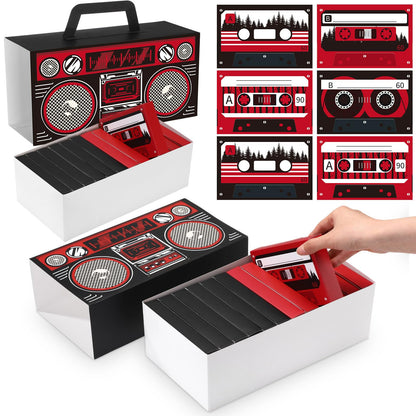 Gueevin 12 Pack Strange Birthday Party Supplies Cassette Tape Paper Gift Boxes for Candy Gift Packaging Strange Themed Birthday Party Decorations 80s 90s Retro Cartoon Treat Boxes